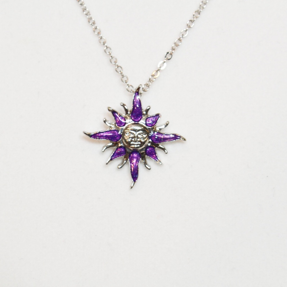 🧁Silver Solstice Sun Purple Summer Sparkle Nebula Galaxy Universe Necklace🧁